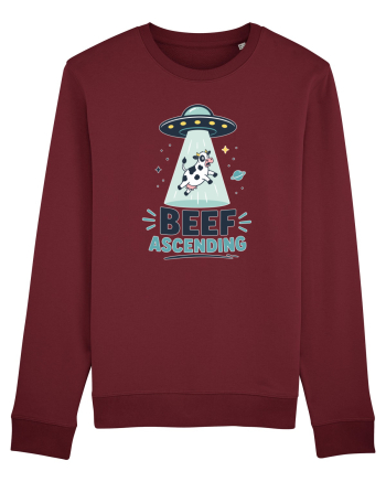 Beef Ascending Funny UFO Cow Alien Abduction Retro Sci Fi Humor Burgundy