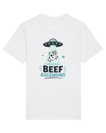 Beef Ascending Funny UFO Cow Alien Abduction Retro Sci Fi Humor White