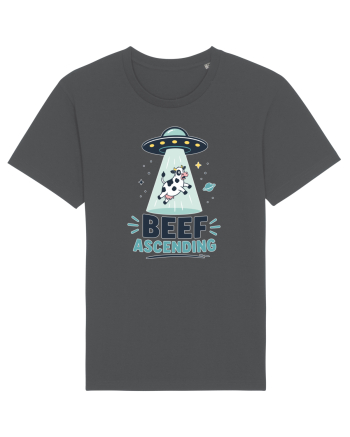 Beef Ascending Funny UFO Cow Alien Abduction Retro Sci Fi Humor Anthracite