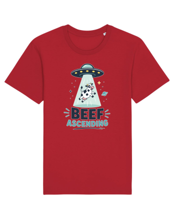 Beef Ascending Funny UFO Cow Alien Abduction Retro Sci Fi Humor Red