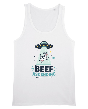 Beef Ascending Funny UFO Cow Alien Abduction Retro Sci Fi Humor White