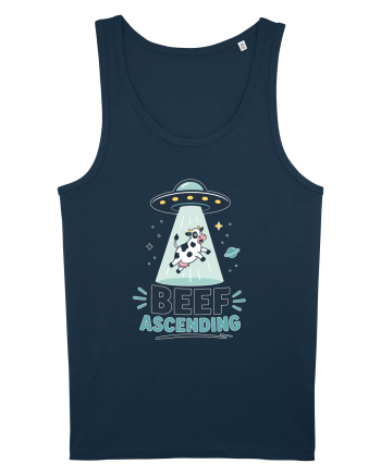 Beef Ascending Funny UFO Cow Alien Abduction Retro Sci Fi Humor Navy