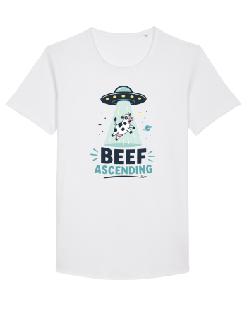 Beef Ascending Funny UFO Cow Alien Abduction Retro Sci Fi Humor White