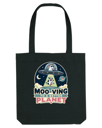 Ma mut pe alta planeta. Moo-Ving To A Better Planet Funny Unicorn UFO Cow Black