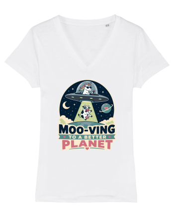 Ma mut pe alta planeta. Moo-Ving To A Better Planet Funny Unicorn UFO Cow White