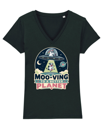 Ma mut pe alta planeta. Moo-Ving To A Better Planet Funny Unicorn UFO Cow Black