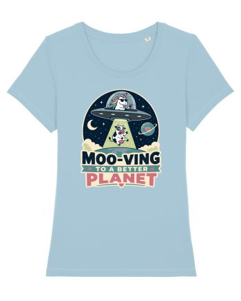 Ma mut pe alta planeta. Moo-Ving To A Better Planet Funny Unicorn UFO Cow Sky Blue