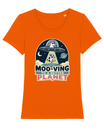 Ma mut pe alta planeta. Moo-Ving To A Better Planet Funny Unicorn UFO Cow Bright Orange