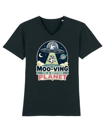 Ma mut pe alta planeta. Moo-Ving To A Better Planet Funny Unicorn UFO Cow Black