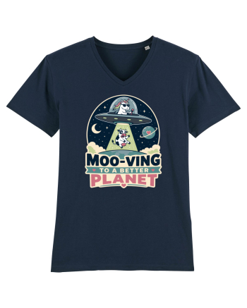 Ma mut pe alta planeta. Moo-Ving To A Better Planet Funny Unicorn UFO Cow French Navy