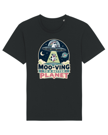 Ma mut pe alta planeta. Moo-Ving To A Better Planet Funny Unicorn UFO Cow Black