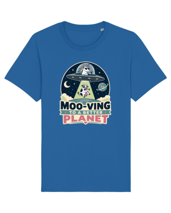 Ma mut pe alta planeta. Moo-Ving To A Better Planet Funny Unicorn UFO Cow Royal Blue