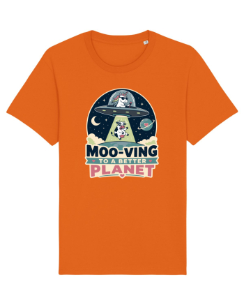 Ma mut pe alta planeta. Moo-Ving To A Better Planet Funny Unicorn UFO Cow Bright Orange