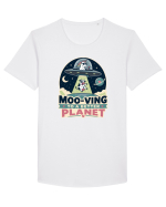 Ma mut pe alta planeta. Moo-Ving To A Better Planet Funny Unicorn UFO Cow Tricou mânecă scurtă guler larg Bărbat Skater