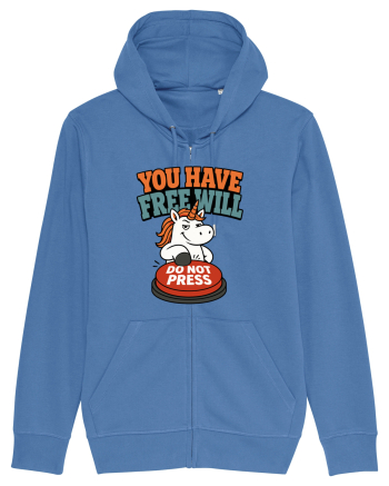 You Have Free Will Do Not Press Funny Unicorn Philosophy Humor Bright Blue