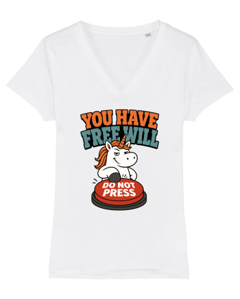 You Have Free Will Do Not Press Funny Unicorn Philosophy Humor White
