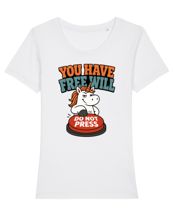 You Have Free Will Do Not Press Funny Unicorn Philosophy Humor White