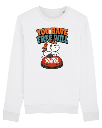 You Have Free Will Do Not Press Funny Unicorn Philosophy Humor White