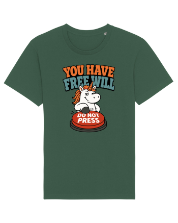 You Have Free Will Do Not Press Funny Unicorn Philosophy Humor Bottle Green