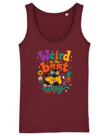 Funny Black Cat Hippie Quote Weird In The Best Way Retro Cat Humor Burgundy