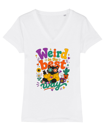 Funny Black Cat Hippie Quote Weird In The Best Way Retro Cat Humor White