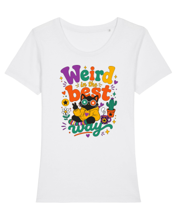 Funny Black Cat Hippie Quote Weird In The Best Way Retro Cat Humor White