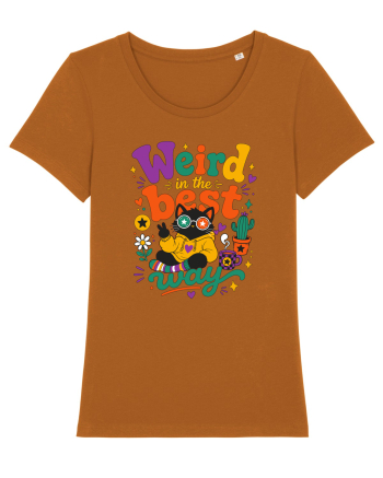 Funny Black Cat Hippie Quote Weird In The Best Way Retro Cat Humor Roasted Orange