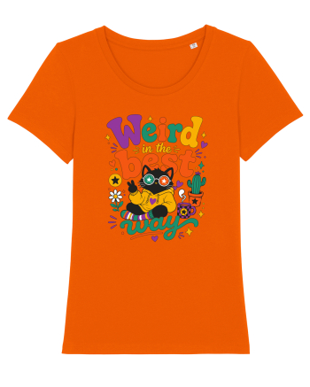 Funny Black Cat Hippie Quote Weird In The Best Way Retro Cat Humor Bright Orange
