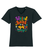 Funny Black Cat Hippie Quote Weird In The Best Way Retro Cat Humor Tricou mânecă scurtă guler V Bărbat Presenter