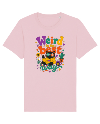 Funny Black Cat Hippie Quote Weird In The Best Way Retro Cat Humor Cotton Pink
