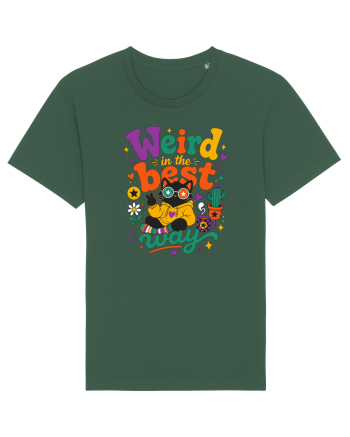 Funny Black Cat Hippie Quote Weird In The Best Way Retro Cat Humor Bottle Green