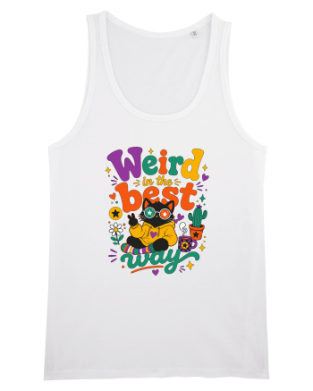 Funny Black Cat Hippie Quote Weird In The Best Way Retro Cat Humor White