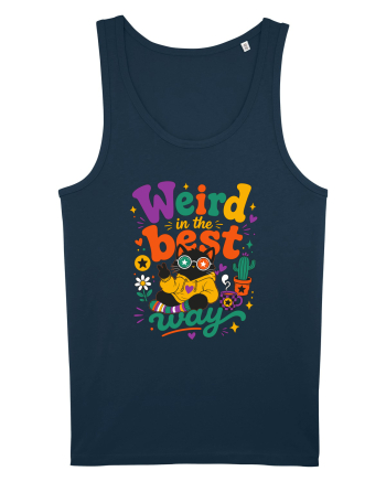 Funny Black Cat Hippie Quote Weird In The Best Way Retro Cat Humor Navy