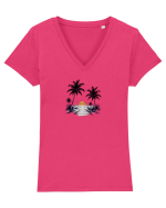 Summer vibes  Tricou mânecă scurtă guler V Damă Evoker