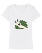 Funny Laughing Leaf Sea Slug Cartoon Cute Ocean Mollusk Nature Humor Tricou mânecă scurtă guler V Damă Evoker