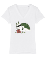 Funny Relaxing Leaf Sheep Sea Slug Cartoon Cute Ocean Animal TV Snack Humor Tricou mânecă scurtă guler V Damă Evoker