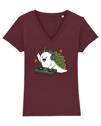 Funny DJ Leaf Sheep Sea Slug Cartoon Cute Music Lover Ocean Animal Burgundy