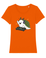 Funny DJ Leaf Sheep Sea Slug Cartoon Cute Music Lover Ocean Animal Tricou mânecă scurtă guler larg fitted Damă Expresser