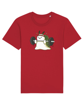 Funny Weightlifting Leaf Sheep Sea Slug Cartoon Cute Gym Ocean Red