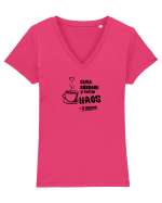 Cafea. Răbdare. Puțin haos  Tricou mânecă scurtă guler V Damă Evoker