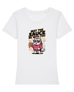 MAY THE SAUCE (not the Force) BE WITH YOU - Yoda Pisica & pizza Tricou mânecă scurtă guler larg fitted Damă Expresser