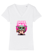 SLICE, I MUST- Yoda & Pizza Tricou mânecă scurtă guler V Damă Evoker