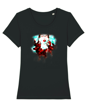 Gothic girl with butterflys on shoulders Black