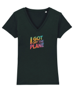 I GOT OFF THE PLANE  Tricou mânecă scurtă guler V Damă Evoker