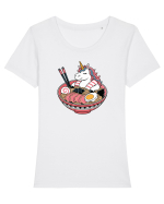 Unicorn Ramen Bowl Cute Japanese Food Noodles Chopsticks Tricou mânecă scurtă guler larg fitted Damă Expresser