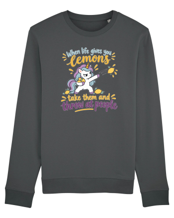 Funny Unicorn When Life Gives You Lemons Sarcastic Humor Anthracite