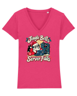 Jingle Xmas Bells Server Fails IT Support Santa Christmas Tricou mânecă scurtă guler V Damă Evoker