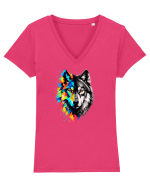 Abstract lup Tricou mânecă scurtă guler V Damă Evoker