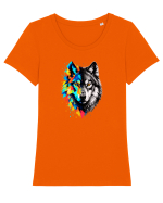 Abstract lup Tricou mânecă scurtă guler larg fitted Damă Expresser
