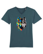 Abstract lup Tricou mânecă scurtă guler V Bărbat Presenter